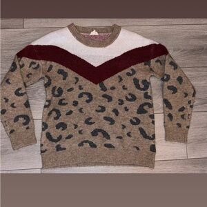 Hem & Thread Size Small Pullover Sweater Cheetah Print Color Block Comfy Warm